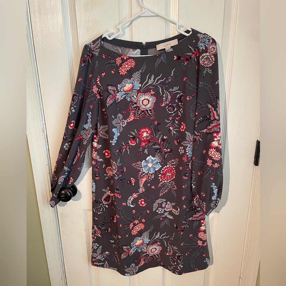Loft grey floral maternity dress